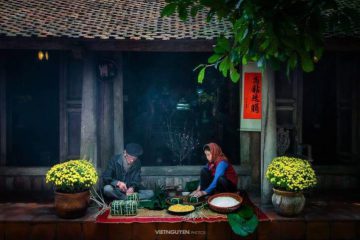 MẸ NGỒI GÓI BÁNH CHƯNG XANH